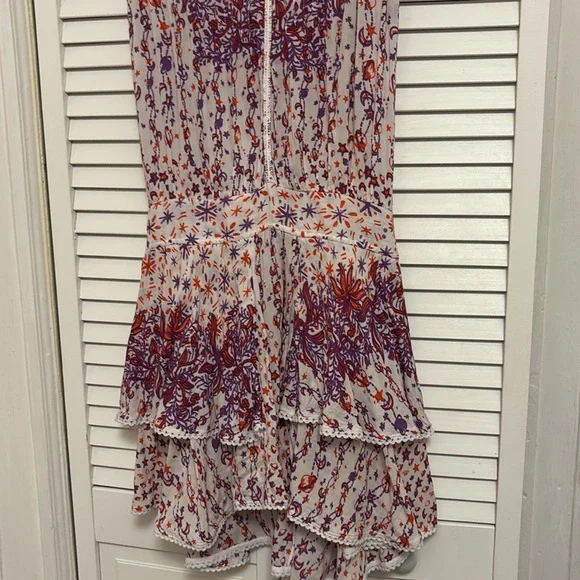 Poupette St. Barth White/Purple/Red Stars & Moons Print Tiered Dress Medium - Picture 4 of 6